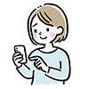 スマートフォンを操作して笑顔の女性のイラスト