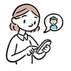 スマートフォンを操作しながら男性の顔を思い浮かべる女性のイラスト