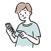スマートフォンを操作して笑顔の男性のイラスト