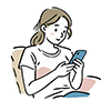 椅子に座ってスマートフォンを操作して笑顔の女性のイラスト