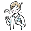不満な表情でスマートフォンを見る男性のイラスト