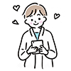 両手でスマートフォンを大切に持っている男性のイラスト