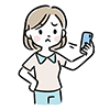 不満な表情でスマートフォンを見る女性のイラスト