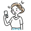 驚いた表情でスマートフォンを見る女性のイラスト
