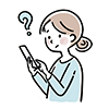 困惑した表情でスマートフォンを見る女性のイラスト