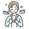 困惑した表情でスマートフォンを見る男性のイラスト