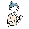 笑顔でスマートフォンを操作する女性のイラスト