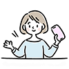 スマートフォンを笑顔で紹介する女性のイラスト
