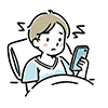 ベッドでスマートフォンを操作する男性のイラスト