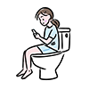 トイレでスマートフォンを操作する女性のイラスト