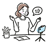 スマートフォンでライブ配信をする女性のイラスト